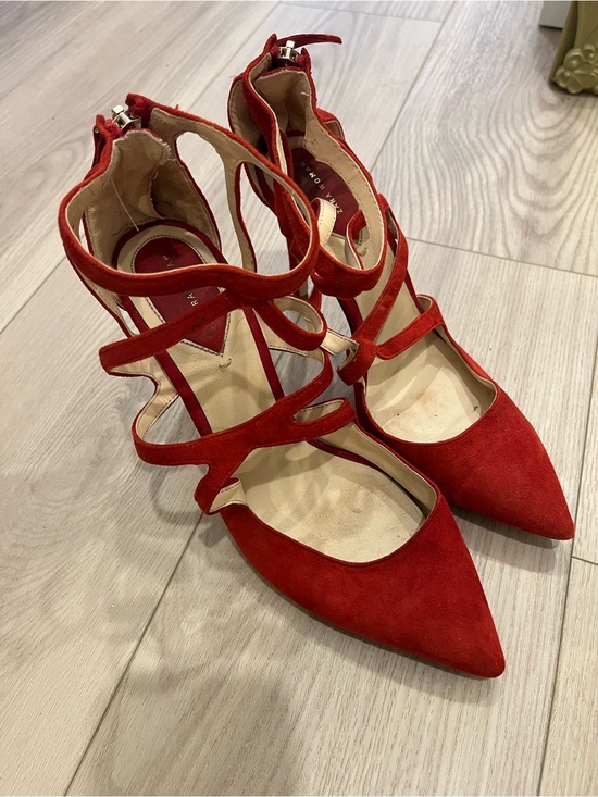 Zara Shoes - Zara Red Suede Strappy Pointed-Toe Women's Heels